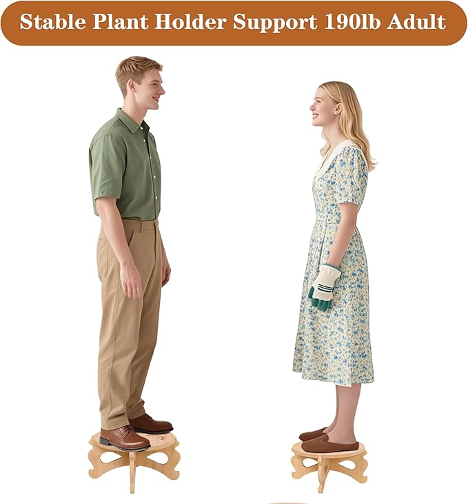 Plant Stand Indoor, Bamboo & Wood Plant Holders Indoor Stand, No Screws Required Stable Outdoor Plant Pot Stand, Wooden Stand for Plants Fit 5-15 Inch Pots, Support 190lb Adult