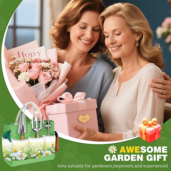 22Pcs Garden Tools Set for Women,Heavy Duty Hand Tool Kit with Large Tote Bag/Repotting Mat/Trowel/Rake/Pruner/Gloves/Plant Tags,Gardening Gifts for Mom Gardener Beginner-Green