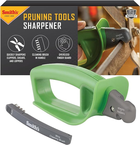 Smith’s 50601 Pruning Tools Sharpener - Hedge & Pruning Shears - Loppers & Gardening Tools - Large Handle w/Finger Guard - Handheld Manual - Replaceable Carbide Blades - Wire-Bristled Cleaning Brush