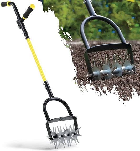 Jardineer Rotary Cultivator Garden Tool, Hand Tiller for Gardening with Labor-Saving Handle Design, Manual Tiller for Reseeding Grass or Soil Mixing
