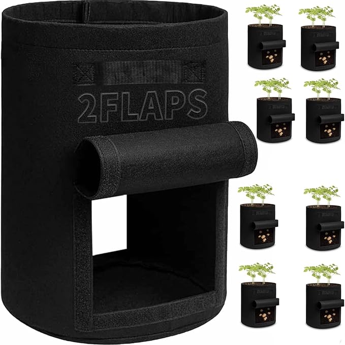 TCBWFY 8 Pack Potato Grow Bags with 2 Flaps 15 Gallon,Heavy Duty 14oz/yd² Planter Pot with Sturdy Handles and 2 Harvest Windows for Potato Tomato and Vegetables