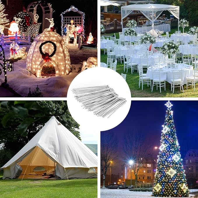 HongWay 120 Pack 6 Inch Landscape Staples 11 Gauge Garden Staples, Galvanized Garden Stakes U-Shaped Sod Pins, Lawn Yard Ground Fence Stakes for Anchoring Landscaping Fabric Irrigation Tubing