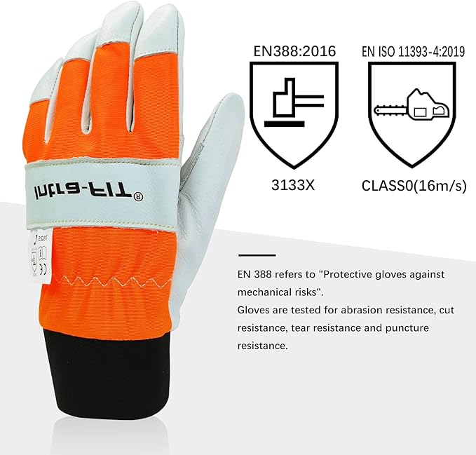 Chainsaw Gloves Saw Protection on Left Hand Back,EN ISO 11393-4,Cut-resistance Gloves Cow leather Palm