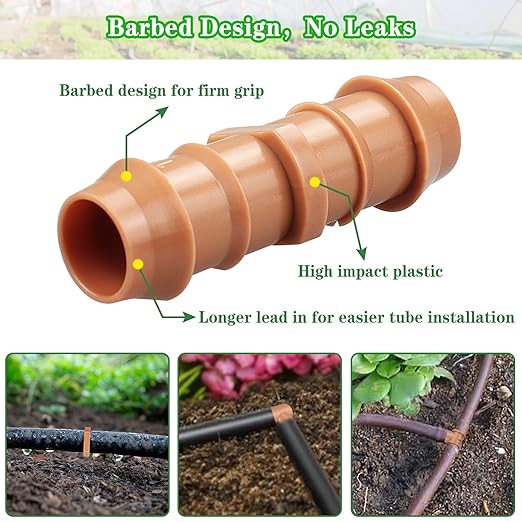 30 Pieces Drip Irrigation Kit:Drip Irrigation Parts for 1/2 Inch Drip Irrigation Tubing with 17mm 0.600" ID Drip Line Fittings Barbed Connectors Including 10 Couplings 8 Tees 6 Elbows 6 Plugs