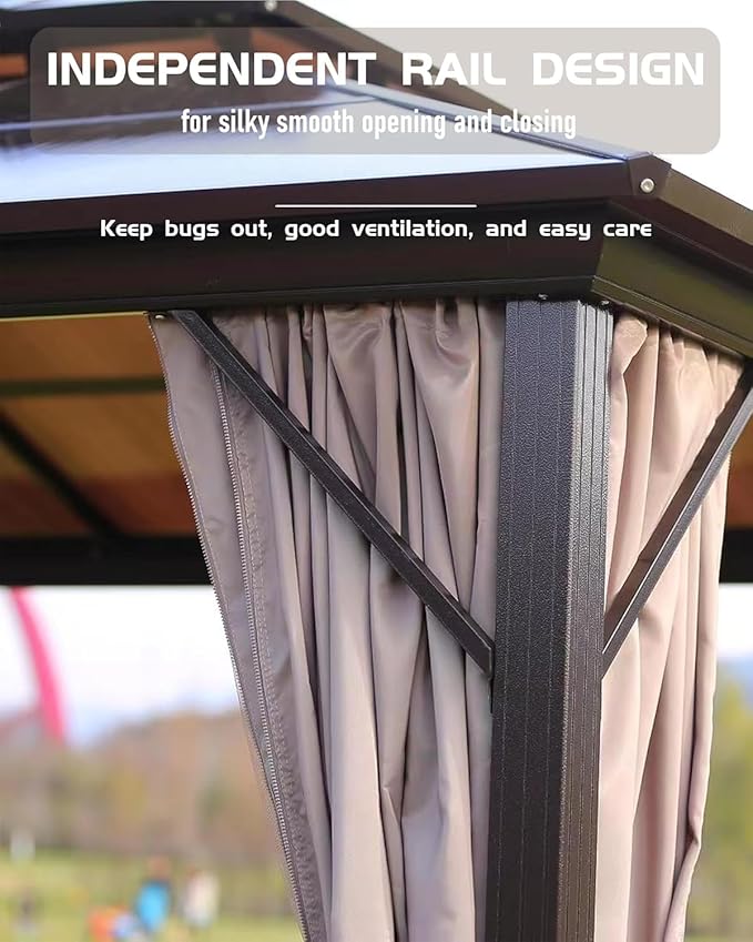 Hardtop Gazebo 12'x12' for All Weather, with Double Metal Roof, Aluminum Alloy Frame, and Net and Curtain, Permanent Building of Backyard Luxury for Patio, Deck, Backyard, Lawn, and Garden, Gray