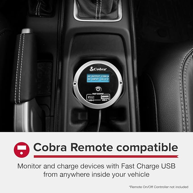 Cobra PRO 2500W Professional Grade Power Inverter, Portable – 2500-Watt Car Charger, 4 Grounded AC Outlets, 2 Fast Charge USB Ports and Remote Controller (CPIALCDG1) Compatible