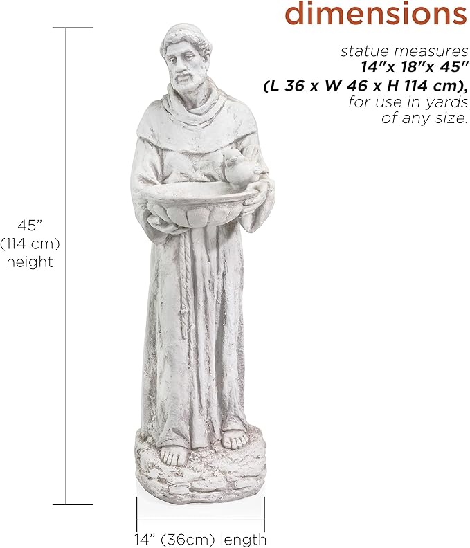 Alpine Corporation 45" Tall Outdoor Saint Francis Birdbath Statue Yard Art Decoration, Light Gray