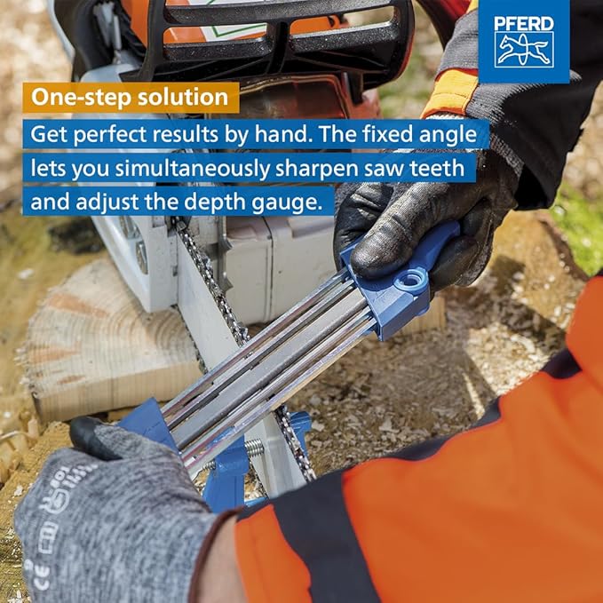 Pferd CS-X Chainsaw Chain Sharpener, 5/32” File for 3/8” Low Profile Chains, 2-in-1 Chainsaw Sharpener and Depth Gauge Tool, Easy Handheld Chain Sharpening (Pack of 1) - Part 17300