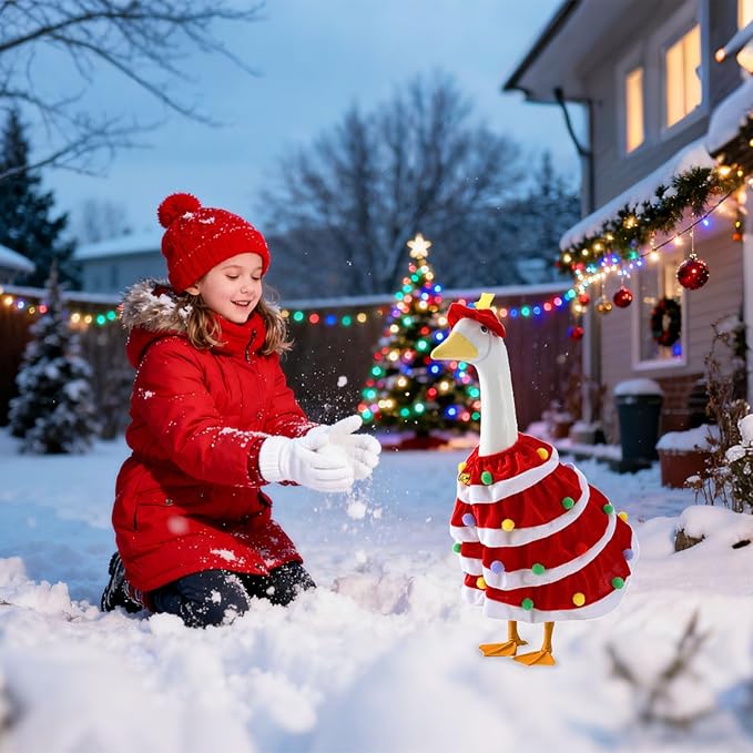 RAWILL 1PC Christmas Porch Goose Outfits,Old Lady Goose Santa Clothes for 23'' High Cement or Plastic Porch Costume for Yard Lawn Outdoor Garden Patio Xmas Holiday Decor(RED)