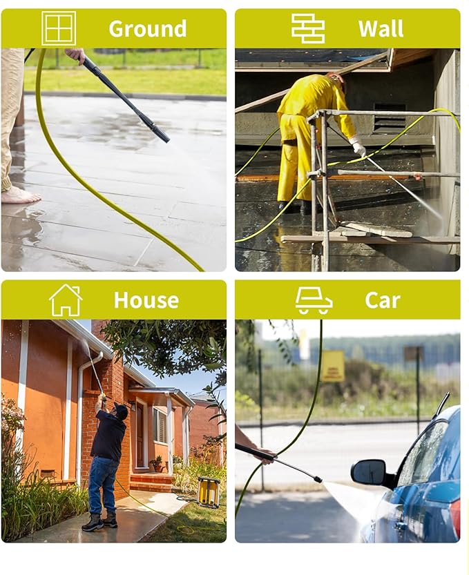 Pressure Washer Hose 100FT 3/8" for Cold and Hot Water 212°F, with Swivel Quick Connect, 4500PSI Kink Resistant Grade Steel Wire Braided, Power Washer Hose With 2pcs M22-14mm Adapter