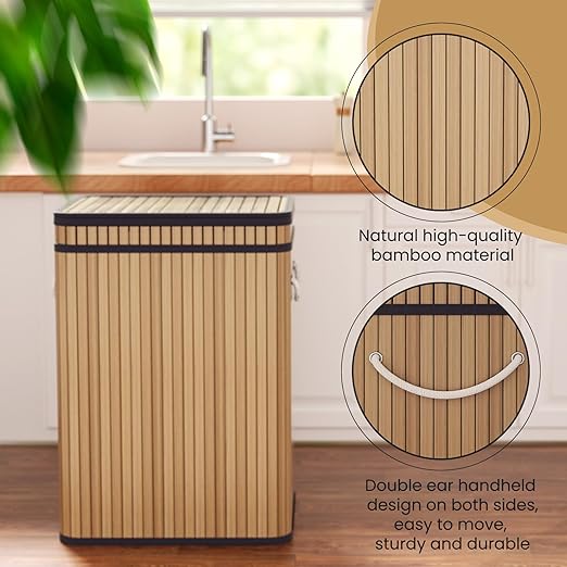 80 Liter/21 Gallon Large Trash Can with Lid, Garbage Bin Wastebasket Made of Bamboo, Outdoor Garbage Can/Waste Bin for Home, Office, Bathroom, Kitchen 24" HX15.8 WX11.8 D (Beech S)
