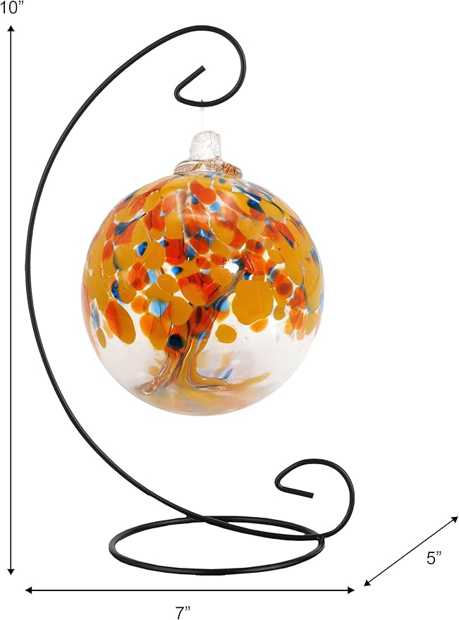 Dale Tiffany AC25005-D4 Rainbow Tree of Life Hand Blown Art Glass Ornament Witch Globe Gazing Ball, Aura, 4" Diameter with Hanging Stand