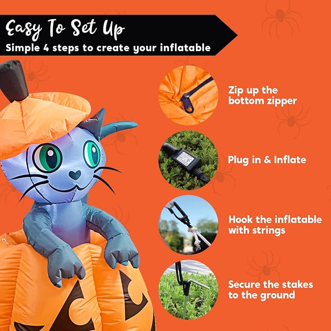 Joiedomi 5 FT Halloween Inflatables Outdoor Decorations, Inflatable Halloween Decor Outdoor Blow Up Pumpkin for Yard, Animated Blow Up Cat On Pumpkin with LEDs for Outside Decor