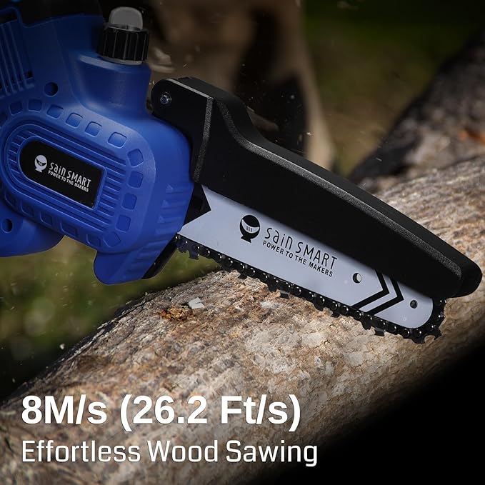 SainSmart Mini Chainsaw 6 Inch Cordless Portable Electric Chainsaw, Handheld Powered Super Saw with 2PCS 3000mAh Batteries, Goggles & Gloves, for Tree Trimming Branch Pruning Woodcutting