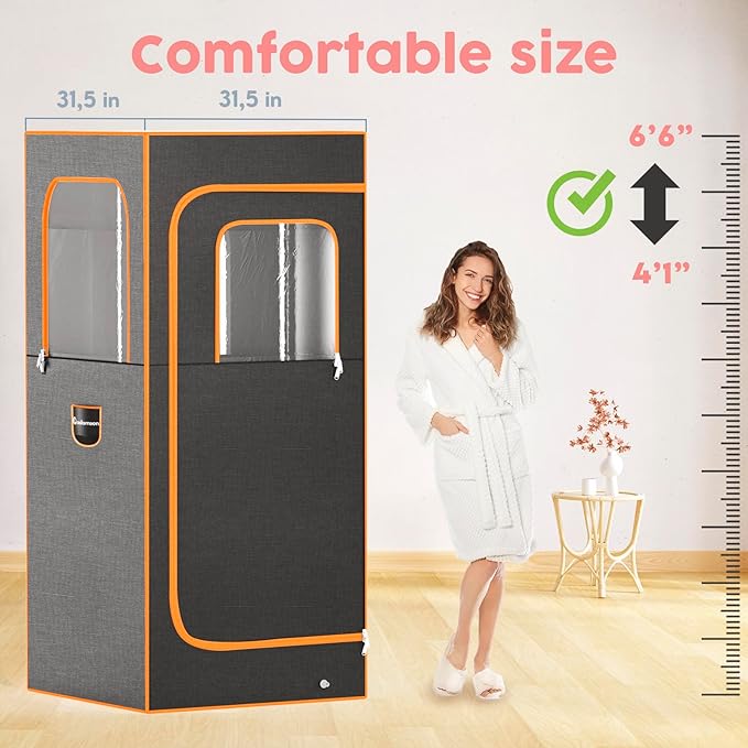 Adamson Full Size Portable Steam Sauna - Indoor Sauna Tent for Home Spa Relaxation + Boost Health and Recovery + 2.6L 1000W Steamer + Chair + Remote + Foot Massager - New - Nylon Orange