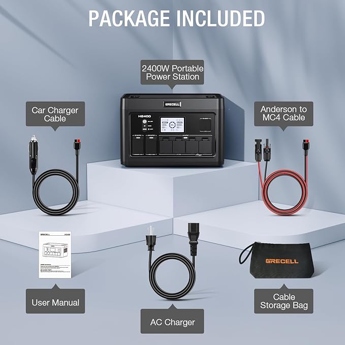GRECELL Portable Power Station 2400W with 350W Foldable Solar Panel, 1843Wh LiFePO4 Solar Generator with 2 PD100W, 4 2400W AC Outlets, UPS Backup Battery for Home Emergency CPAP Outdoor Camping RV