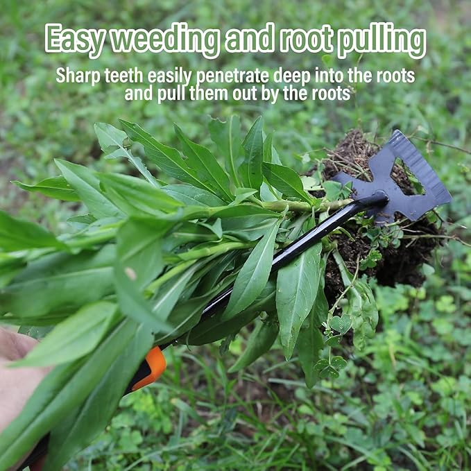 Weed Removal Tool, 2025 New Garden Weeding Tools Manganese Steel Hand Weeder Tool with Handle, 4 Teethes Dual Purpose Manual Weeders Tool Weed Pulling Tool for Garden (Six Teeth)