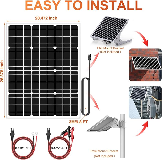 SUNER POWER 12V 50W Solar Battery Charger Maintainer PRO, Built-in UltraSmart MPPT Charge Controller, Waterproof 50 Watt Solar Panel Charging Kit for 12Volt AGM, Deep Cycle, Lead-Acid, Lifepo4 Battery