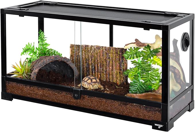 Large Reptile Tank 25 Gallon, 360°Full Vision Glass Reptile Terrarium with Top Mesh Lid for Beaded Dragon Lizard Gecko Snake Hermit Crab Use, 30"(W) X 12"(D) X 16"(H)