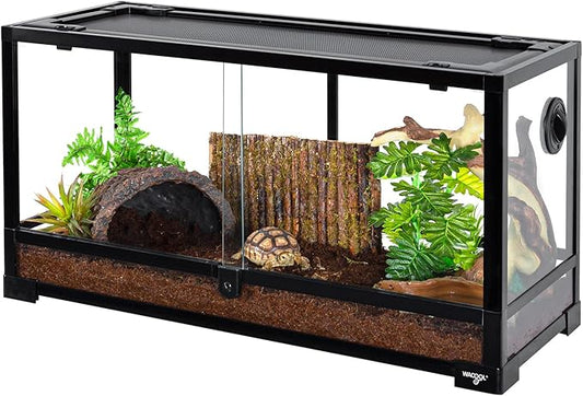 Large Reptile Tank 25 Gallon, 360°Full Vision Glass Reptile Terrarium with Top Mesh Lid for Beaded Dragon Lizard Gecko Snake Hermit Crab Use, 30"(W) X 12"(D) X 16"(H)