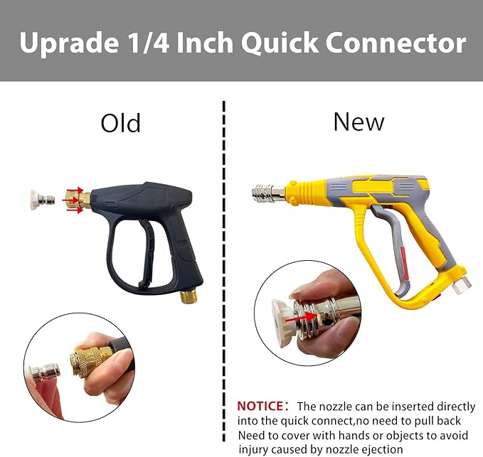 Short Pressure Washer Gun, High Power Washer Gun with 1/4 Inch Quick Connect, 3/8'' Quick Connect, M22-14mm and M22-15mm Fittings, 5000 PSI