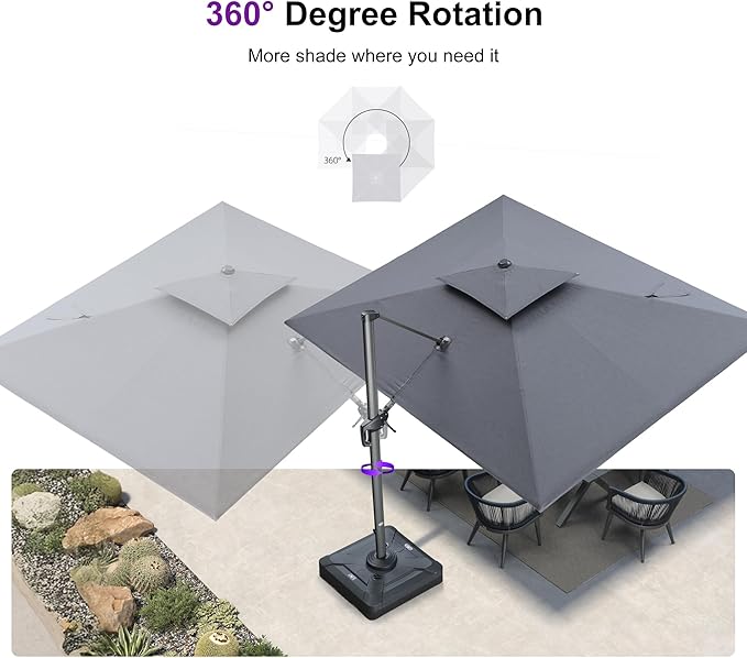 PURPLE LEAF Patio Umbrella with Base Included 9' X 12' Cantilever Outdoor Double Top Large Rectangle Umbrella Heavy Duty 360° Rotation Offset Hanging Umbrella for Garden Deck Pool Backyard Cast Slate