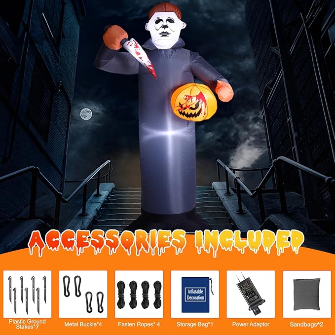 6FT Killer Halloween Inflatable Blow Up with Pumpkin & Prop Blade, Built-in LED Lights, Scary Halloween Inflatables Outdoor Decorations for Yard Lawn Garden Porch Party