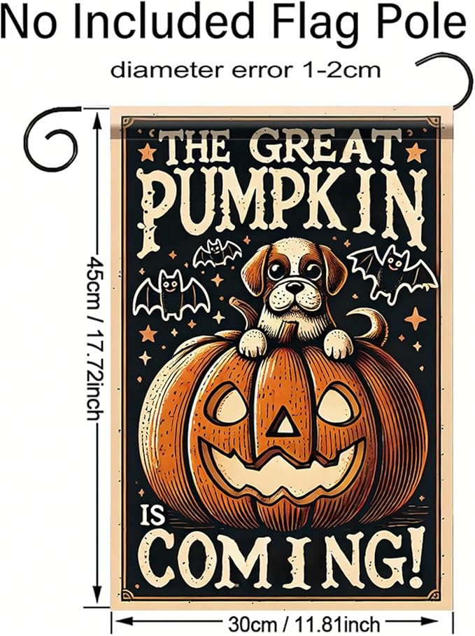 Halloween Garden Flag Pumpkin Dog Design Outdoor Yard Banner Autumn Fall Decoration Jack O Lantern Pumpkin Lawn Holiday Party Home Decor 12x18 Inch Double Sided Seasonal House Flag