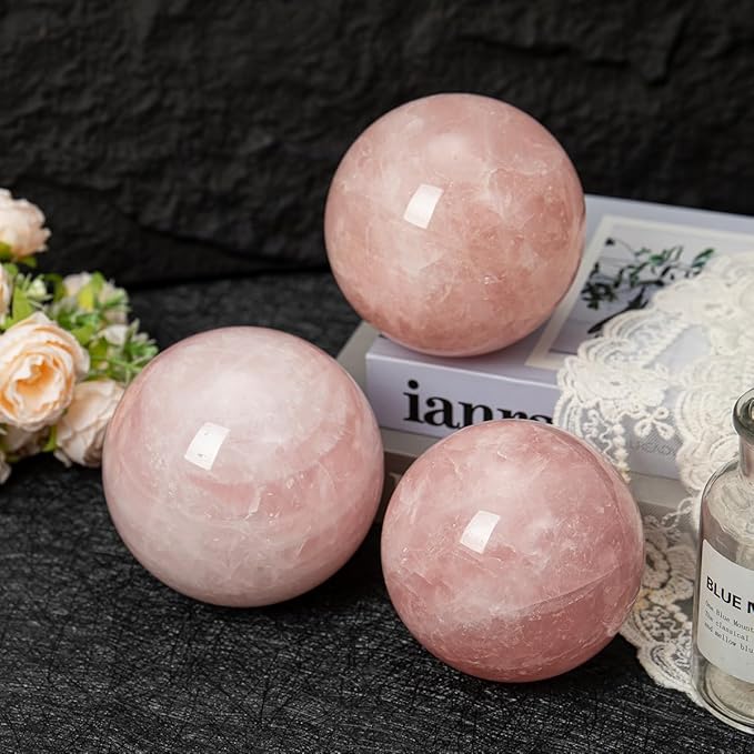 Large Rose Quartz Crystal Sphere Natural Pink Healing Crystal Ball with Stand Meditation Decorative Balls Home Decor 100-110mm/3.9-4.3"