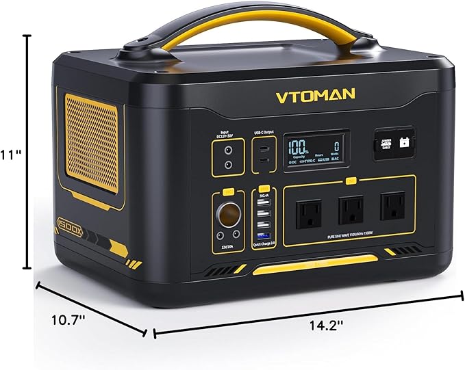 VTOMAN Jump 1500X Portable Power Station, 828Wh LiFePO4 (LFP) Battery, 1500W (3000W Peak) Solar Generator with Expandable Capacity, 3x Pure Sine Wave 1500W AC Outlets, 2xPD 100W, 3x Regulated 12V DC