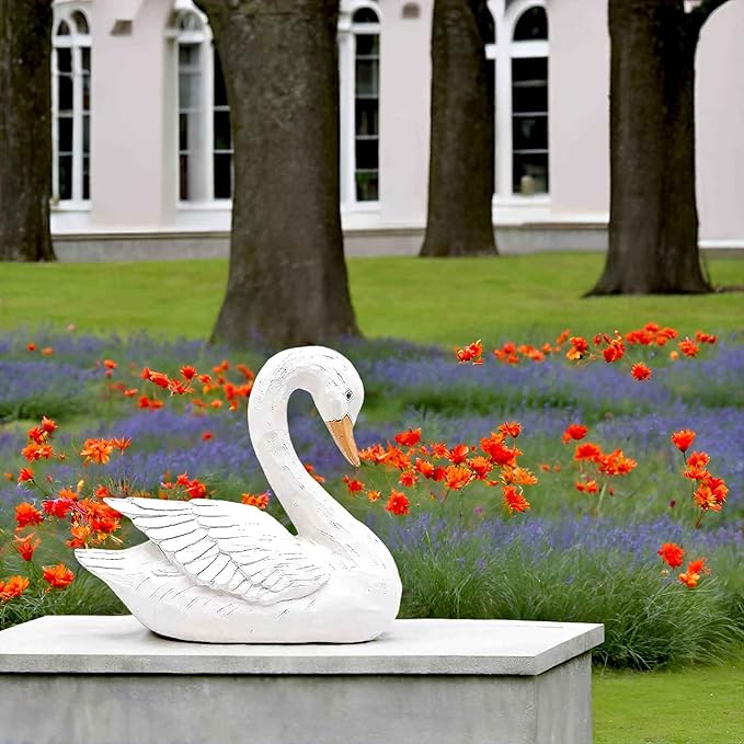 White Swan Figurine - Home Decor Exquisite Sculpture Resin,Artistic White Goose Statue Craft for Elegant Outdoor Garden and Yard Decoration, 7.48 Inches