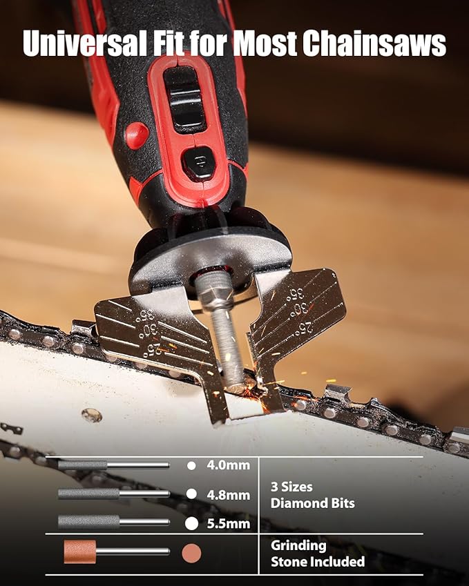 AVID POWER Electric Chainsaw Sharpener, 6 Variable Speeds Chain Saw Sharpening Kit, Chain Saw Sharpener with 3 Diamond Sharpening Bits (4/4.8/5.5mm), for Chainsaw Maintenance
