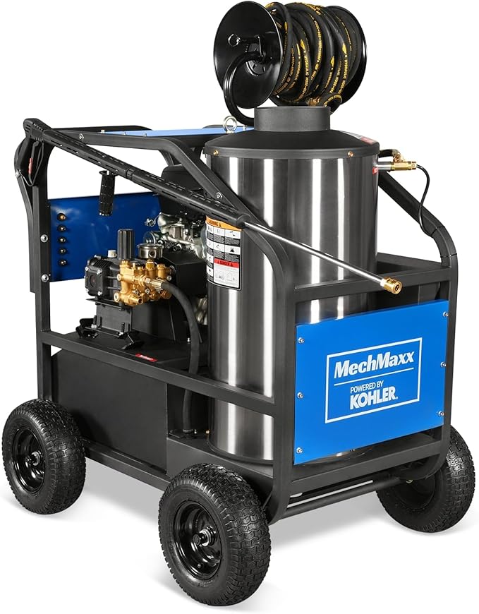 4000 PSI 4 GPM Kohler 429 cc 14 HP E-Start Gas Engine Hot Water Pressure Washer with Hose Reel, Model HPW40K