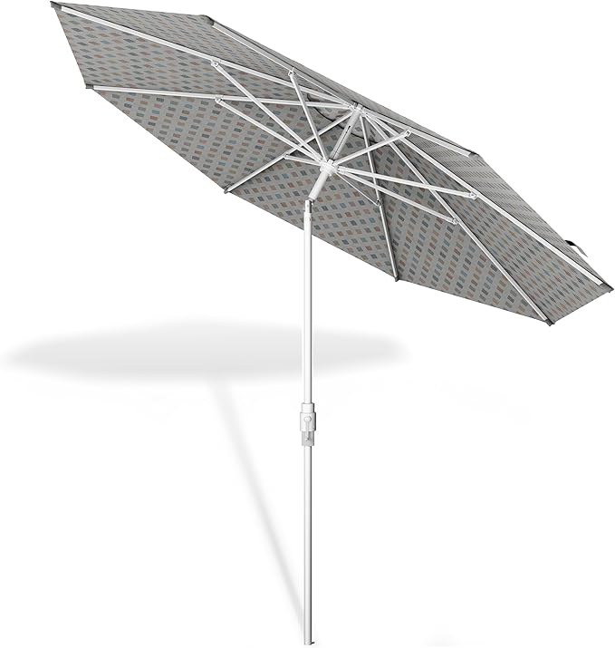Midtown Umbrellas The Swilt 9 Feet Patio Umbrella in Sunbrella Infused Gem Acrylic Fabric - Fiberglass Ribs, Auto-Tilt Aluminum Frame For Backyard, Deck, Garden, Pool - White Pole