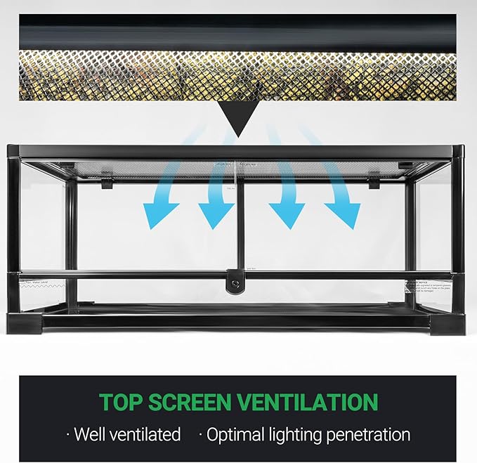 Tempered Glass Reptile Tank, 30x12x12 Inch Front Opening Terrarium with Top Screen Ventilation & Water-Holding Bottom, 20 Gallon Reptile Enclosure for Snake, Leopard Gecko, Bearded Dragon