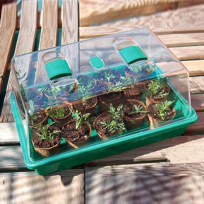Propagator with Humidity Vents Domes,Heavy Duty Growing Tray Mini Greenhouse for Seedlings,Clones