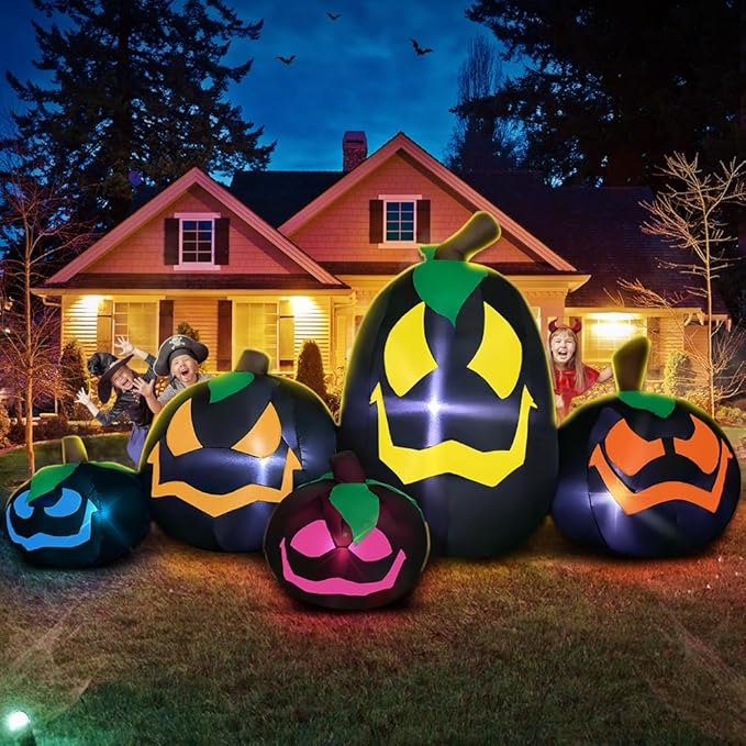 9FT Halloween Inflatables Decoration Outdoor, Pumpkin Inflatable Outdoor Decoration with LED Light, Halloween Inflatables Outdoor Decorations Blow up Pumpkin for Holiday Party Lawn Yard Garden Décor