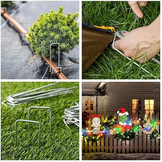 100 Pack Heavy Duty Garden Stakes, 6 Inch Galvanized Landscape Staples, Ground Stakes, for Landscaping Securing Weed Barrier Fabric, Irrigation Tubing, Holding Fence, Tarpaulin