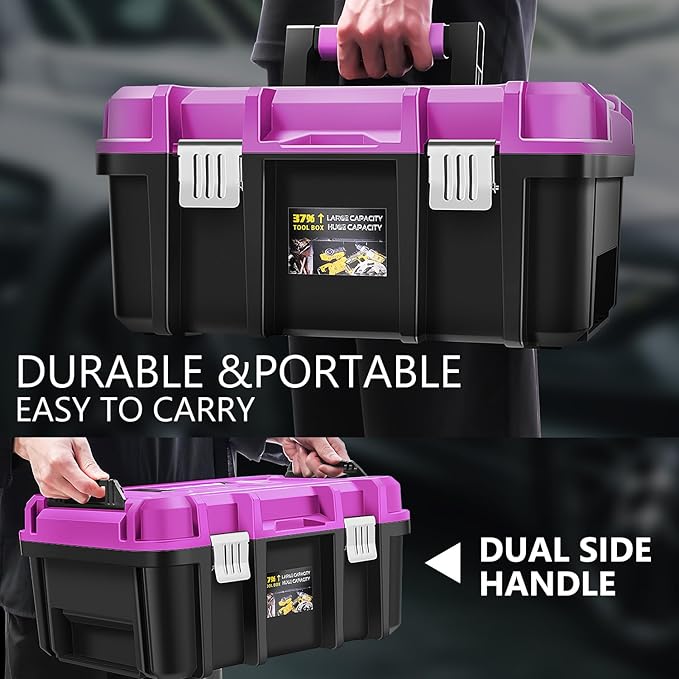 DNA MOTORING 2pcs Tool Boxes Set - Lockable Organizer Storage Portable Toolbox with Removable Tray for Workshop Garage & Household, Large Capacity, TOOLS-00310-PR