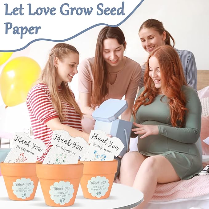 Set of 6 Seed Paper – 6 Pink Onesie & 6 Orange Pots with Stickers for Weddings & Life Events