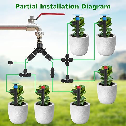 Drip Irrigation System for Gardening 100FT Efficient Watering Kit with Hose Nozzles Easy Installation & Maintenance Ideal for Vegetables Flowers Lawns Durable & Eco-Friendly
