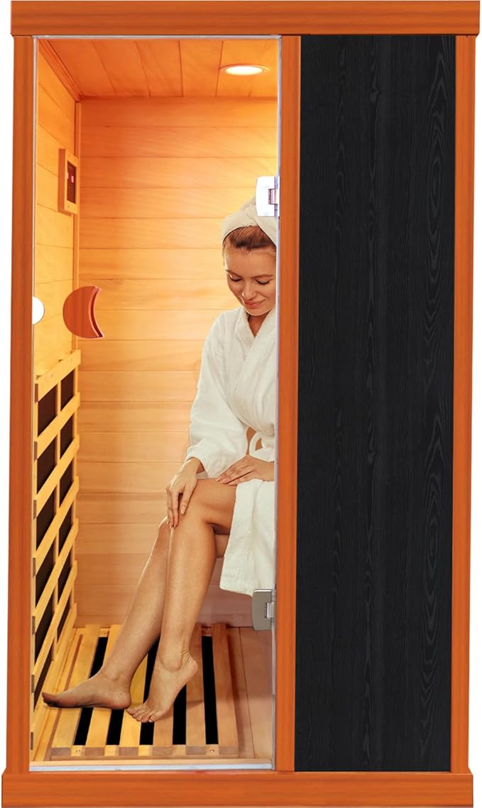 Sauna Far Infrared Sauna at Home 800W Indoor Sauna Room for 1 Person, Dry Sauna with Low EMF