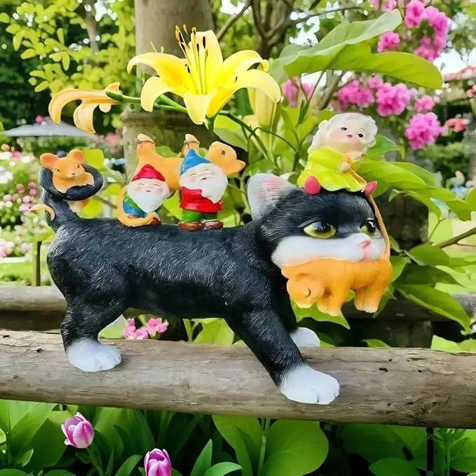 Cat Garden Gnome Statue - 9 "Lawn Decoration - Suitable for Patio, Balcony, Yard Decoration - Unique Housewarming Gift, Gift for Lover Mom Women Grandma,Halloween Cat Statue