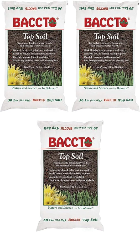 1550P Baccto Top Soil for Lawns, Gardens, and Raised Planting Beds with Reed Sedge, Peat, and Sand, 50 Pounds (3 Pack)