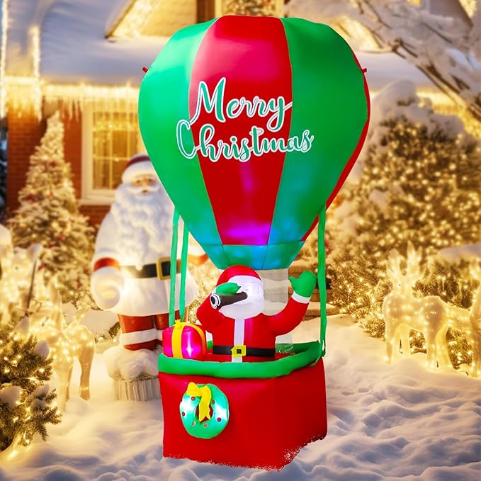 TRMESIA 8FT Christmas Inflatable Santa Claus Decoration Hot Air Balloon,Easter Blow up Outdoor Decorations with LED Lights Easter Blow up Decor for Indoor Outdoor Yard Lawn