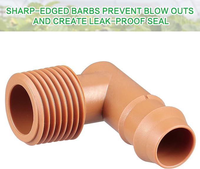 1/2 Inch Threaded Drip Irrigation Male Adapter:Drip Irrigation Universal PVC Adapter 1/2" Male Pipe Thread (MPT) x 1/2" Barb Elbow Swing Pipe Irrigation Fittings (10 Pack)