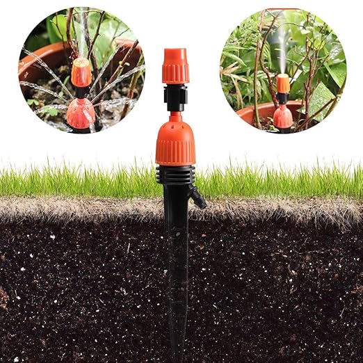 New drip Irrigation kit, Automatic Garden Watering System, Quick Connector and 360-degree Bending Dropper atomizing Copper Nozzle, Garden Plant Lawn Courtyard Watering System. (emitters with Piles)
