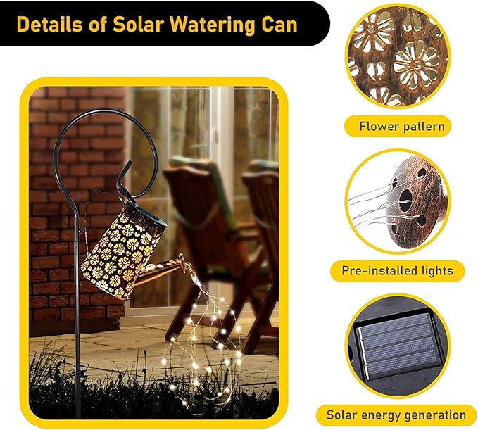Solar Watering Can Lights Garden Decor, Retro Metal Hanging Solar Lantern with String Lights Outdoor Waterproof,, Outdoor Decorations for Porch Lawn Driveway Backyard Pathway(2 Pack)