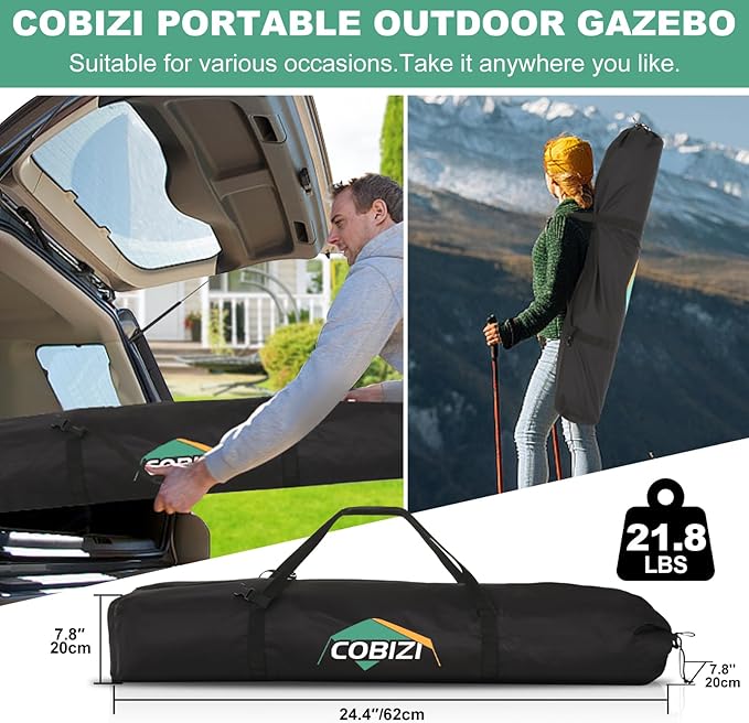 COBIZI 10x10ft Pop up Gazebo Screen House Tent for Camping, Pop-up Camping Canopy with Mesh Windows,Portable Outdoor Quick-Set Hub Tent with Carrying Bag&Ground Stakes,Khaki(Upgraded 2.0)