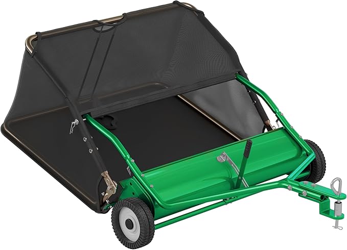 42" Lawn Sweeper Tow Behind, Grass Sweeper Tow Behind with 18.55 cu. ft Large Hopper, Heavy Duty Leaf & Grass Collector, Adjustable Brush Height Lever and Dumping Rope, Lawn and Yard Cleanup Tool